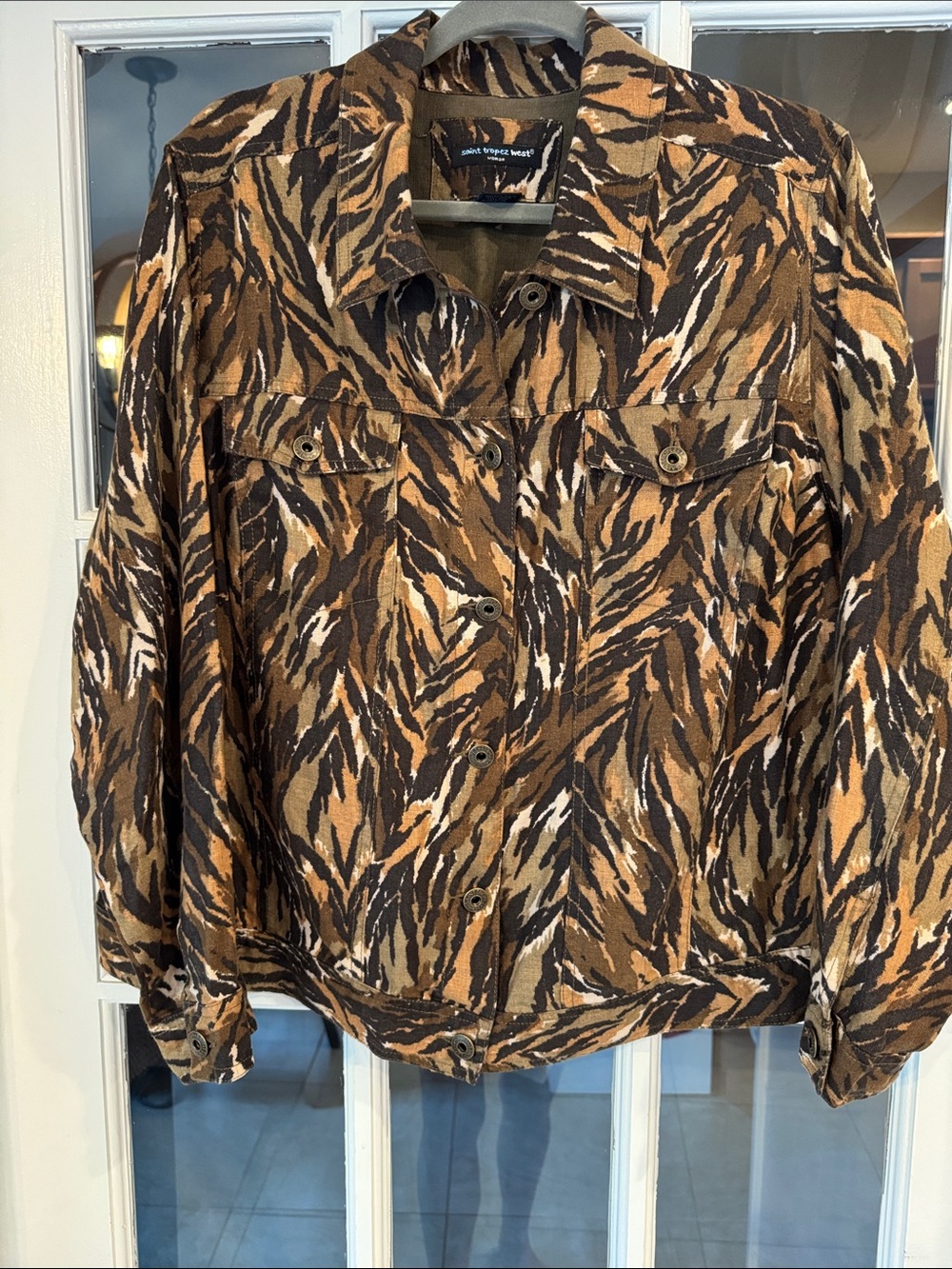 Saint Tropez West tiger, print linen jacket, size 2X excellent condition